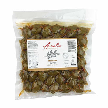 Aurelio Organic Chili Garlic Olives 300g
